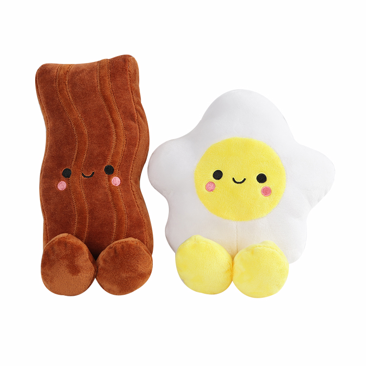 In Stock Custom Bacon and Egg Shape Toy Soft Funny Food Stuffed Plush Toy  