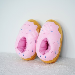 Women House Slippers High Plush Pink White Donut Food Plush Slippers Custom