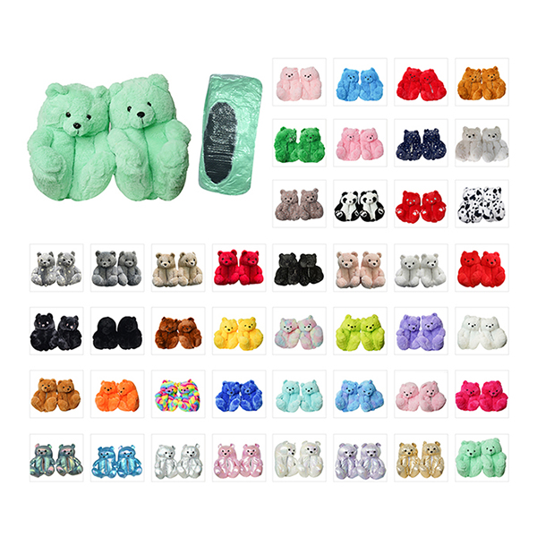 US WAREHOUSE dropshipping multicolor teddy bear slippers plush for women girls Featured Image