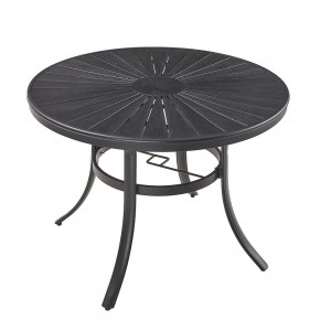 JJZF1023T Sun loisirs cour extérieure en plastique bois table ronde jardin et table de café en aluminium avec 4 sièges