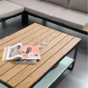JJS14886 PS Kayu Atas Meja Aluminium Bingkai Set Sofa Sudut Como