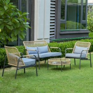 JJS3043 Steel wicker 4pcs sofa set pikeun pamakéan outdoor