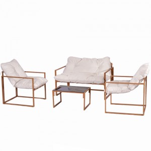 JJS5203-WTF Set divani in acciaio - 4 pezzi, 2 sedie singole + 1 divanetto + 1 tavolino in un unico set