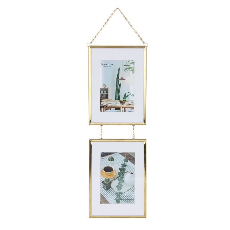 High Quality Gold Two 5x7inch Combined Hanging Glass Metal Frame Wholesale Featured Image