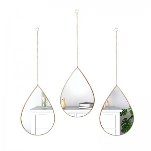 3 Pack Water Drop Mirror Gold and Black with Chains and Wall Nails