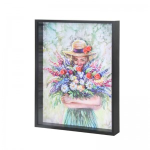 Girl Bouquet Black Wood Photo Frame Shadow Box Display Case