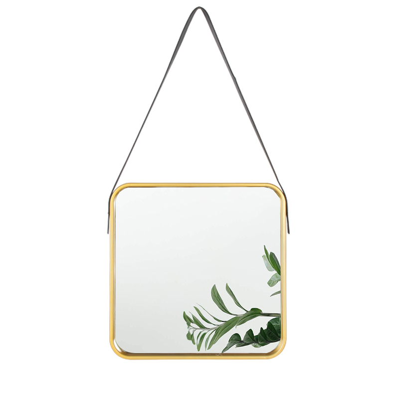Beat High quality hollywood mirror Factory –  Hanging Gold Square Wall Mirror in Bathroom & Bedroom With Leather Strap – JINN HOME