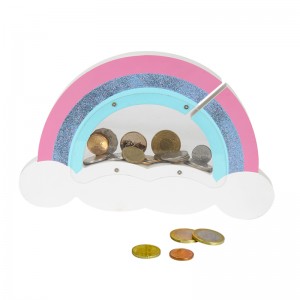 Rainbow Style Wood Glitter Glass Shadow Box Money Box Piggy Bank