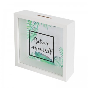 Bottom price China White Frame Shadow Box Adult Piggy Bank Decorative Wooden Frame, Coin Bank Money Bank
