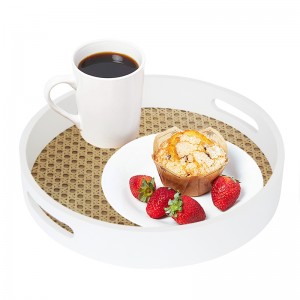 High definition China Custom Kitchen Bamboo Serving Tray with Metal Handles Wooden Tea Breakfast Tray Set Wholesale