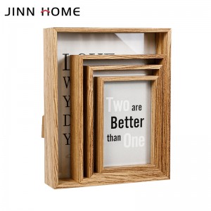 Picture Frames Set of 4 with Glass Pane – 3D Deep Wooden Object Frame without Mount in Various Sizes Natural