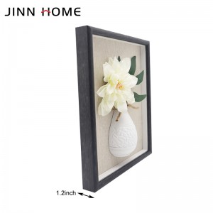 Deep Lined Shadow Box Wood Picture Frame Decor with Flower Vase