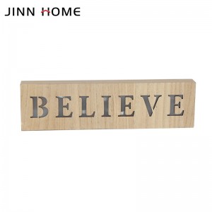 BELIEVE Hollow Carving Wooden Wallboard Signs LED Light Plaques Crafts
