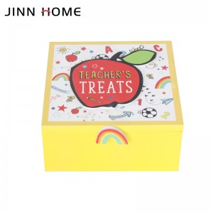 Jinn Home Yellow Painted Wooden Storage Box Decorative Souvenir Box with Lid