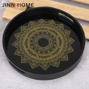 Big discounting Eco-Friendly Wooden/Wood Round Serving Tray for Coffee/Meal/Fruit/Wine/Drinks/Tea