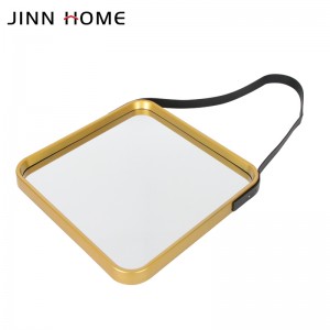 Hanging Gold Square Wall Mirror in Bathroom & Bedroom With Leather Strap