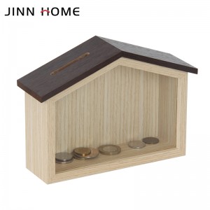 Home Shape Wooden Coin Money Box