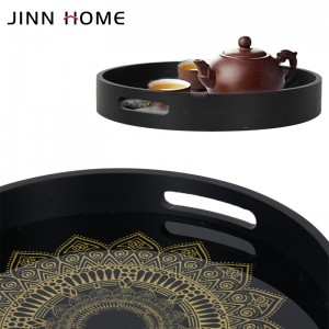 Wholesale Eco-friendly Black Round Square Glass And Wooden Serving Tray