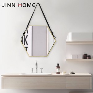 Modern Hexagon Hanging Wall-Mounted Decorative Mirrors with Leather Strap