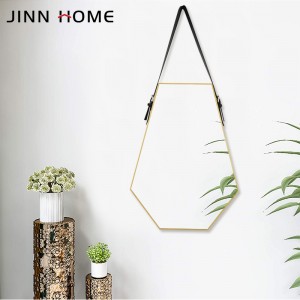Diamond-shaped Metal Aluminum Mirror with Leather Belt Hanging