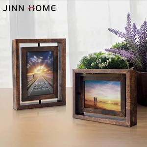 Rustic Wooden Floating Picture Frame-Built In Rotating Double