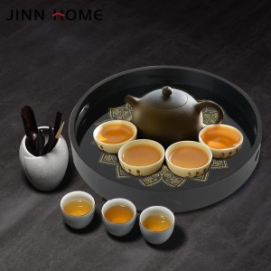 Wholesale Eco-friendly Black Round Square Glass And Wooden Serving Tray