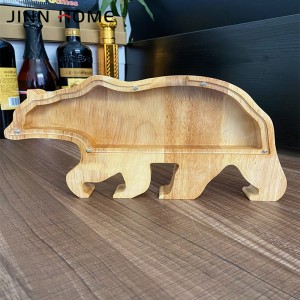 Rubber Wood Animal Shaped Piggy Bank Money Box for Gifts