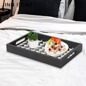 Black Printing Rectangle Paulownia Wood Serving Tray with Handle Hole