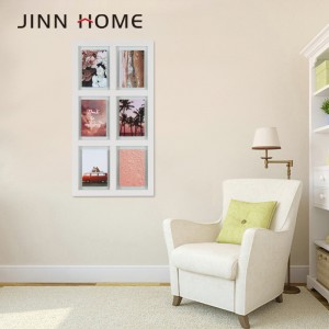 White Wooden Wall Collage Picture Frame with 6 Window Spaces