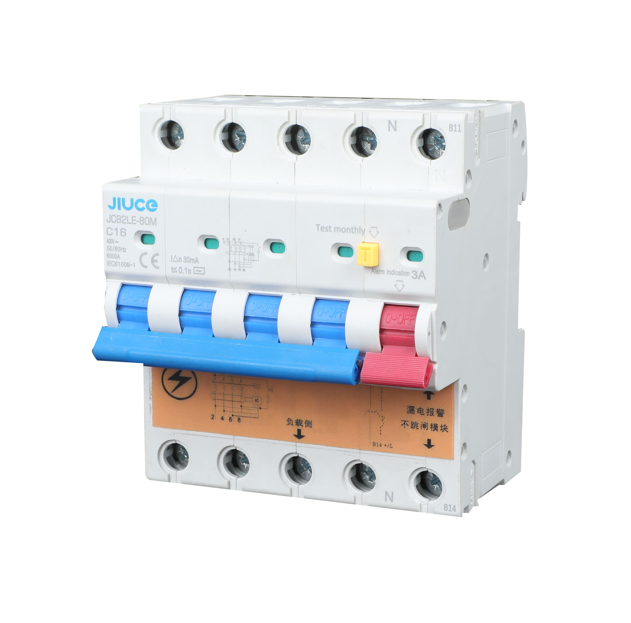 JCB2LE-80M4P+A  4 Pole RCBO With Alarm 6kA Safety Switch Circuit Breaker