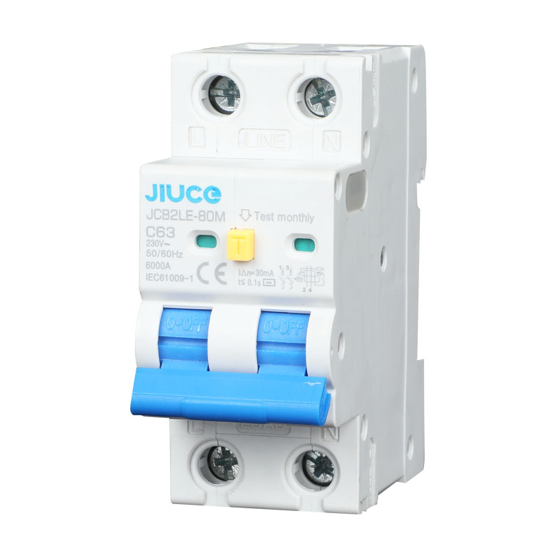 JCB2LE-80M 2 Pole RCBO Residual Current Circuit Breaker With Over Current and Leakage protection，Differential circuit breaker