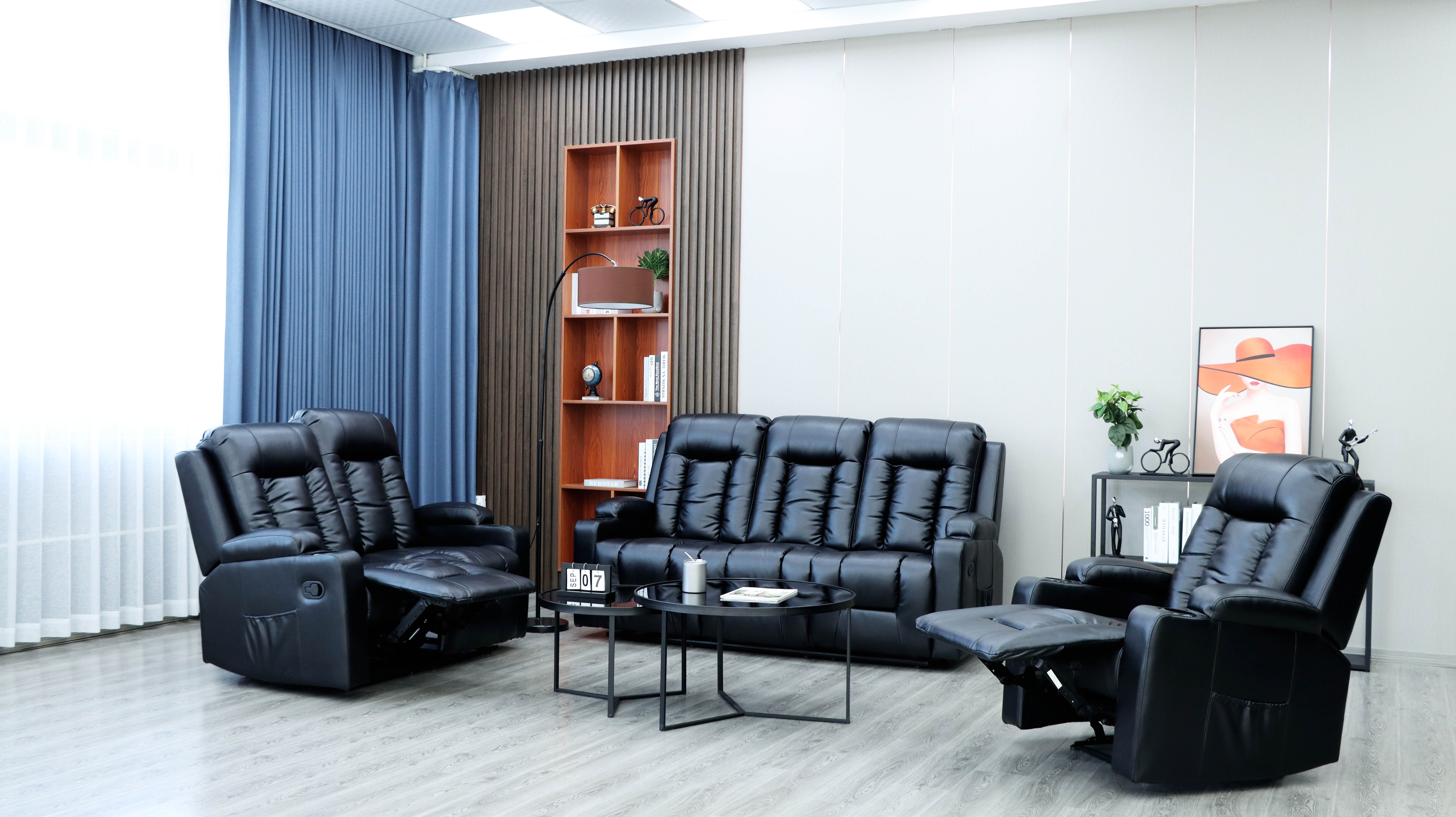 Geeksofa Furniture Svetainės modernus PU odinis atlošimo sofos komplektas 3+2+1