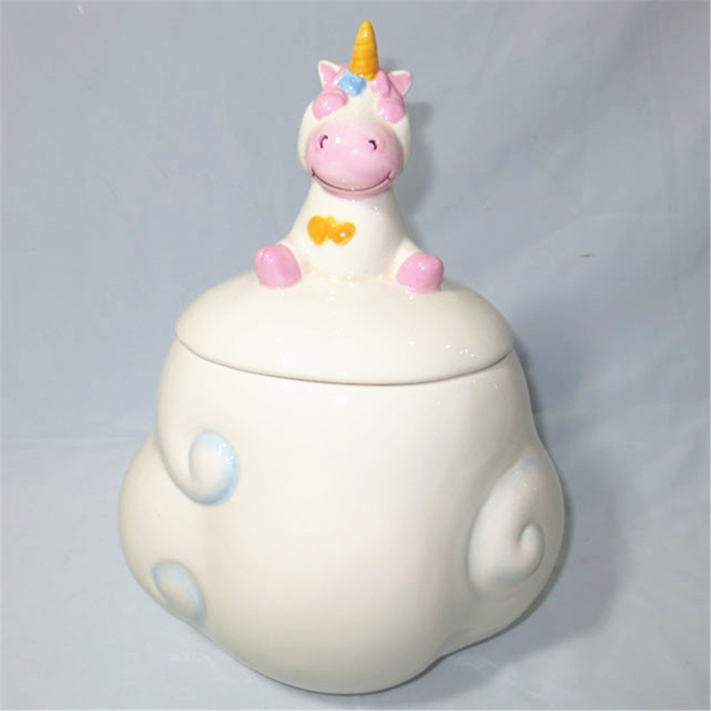 Cute unicorn cookie jar, unicorn heykəlciyi qapaq ilə keramika konfet cookie jar