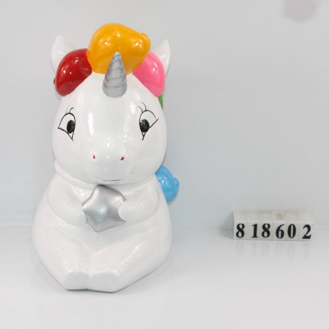 8 oz keramika unicorn cookie konfet jar, əl qapaq ilə mini bankalar boyalı