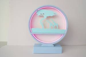 Pink LED Round Shape with Base Neon Light -Tree and  Giraffe Pattern