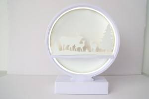 Bijeli LED okrugli oblik s baznim neonskim svjetlom - Uzorak drveta i jelena