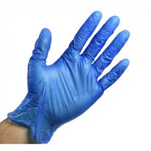 Jednorázové modré vinylové rukavice lehce pudrované