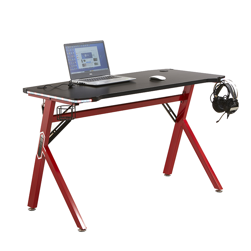 Gaming Computer Desk with Multi-Colored K Steel Frame Design, Large Carbon Fiber Surface Cup Holder & Headphone Hook for Home or Office (1)