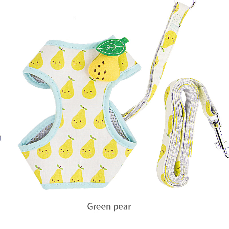 2022 pet plaid lace dog leash anti breakaway adjustable fruit series dog harness
