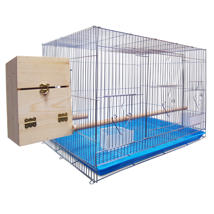 High quality folding metallic electroplated large parrot cage with wooden frame and lunch box and breeding mouth bird cage