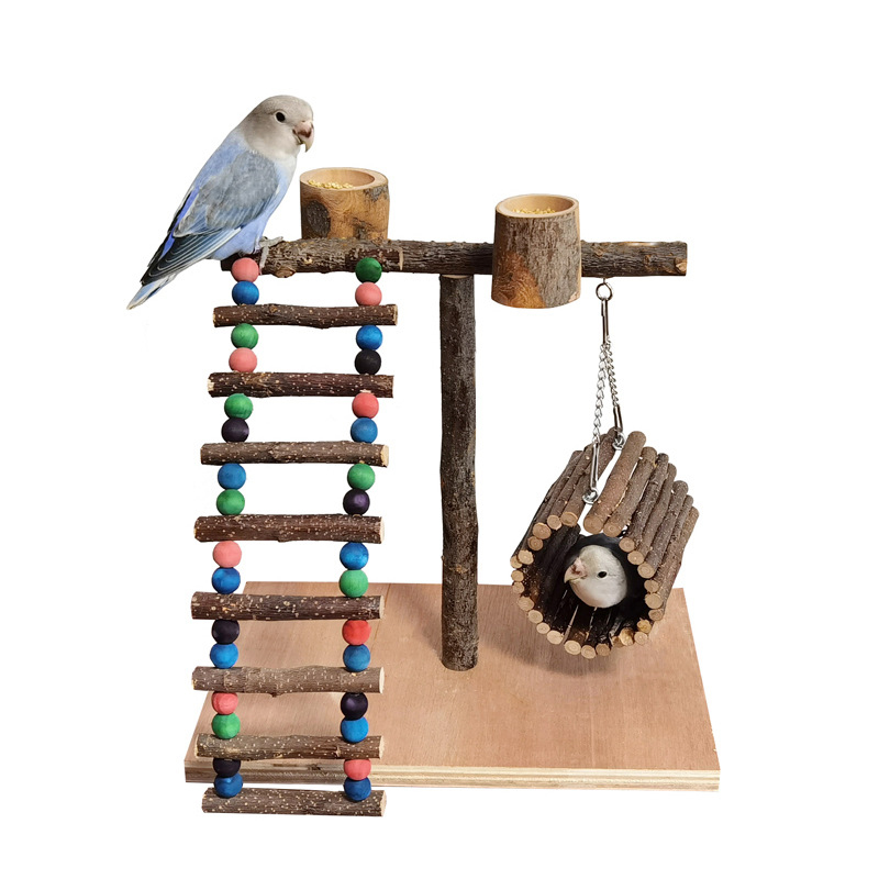 trä handgjord papegoja lekgym husdjursskål Papegojstativ stång nöjespark gungleksak för papegojastativ gungbro
