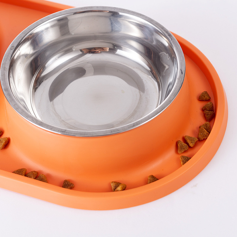 High quality stainless steel water and food feeding bowl non-slip silicone double dog bowl