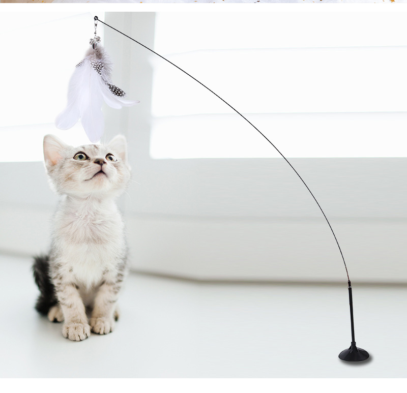Engrospris Cat Interactive Toy Simulate Bird Interactive Sucker Feather Bell Funny Cat Stick Toy