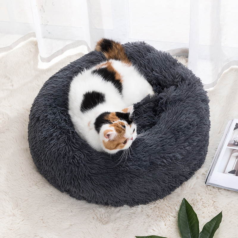 Calming Anti-Anxiety Donut Dog Cuddler Bed Machine Washable Round Pet Bed for Small Medium Large Dogs and Cats