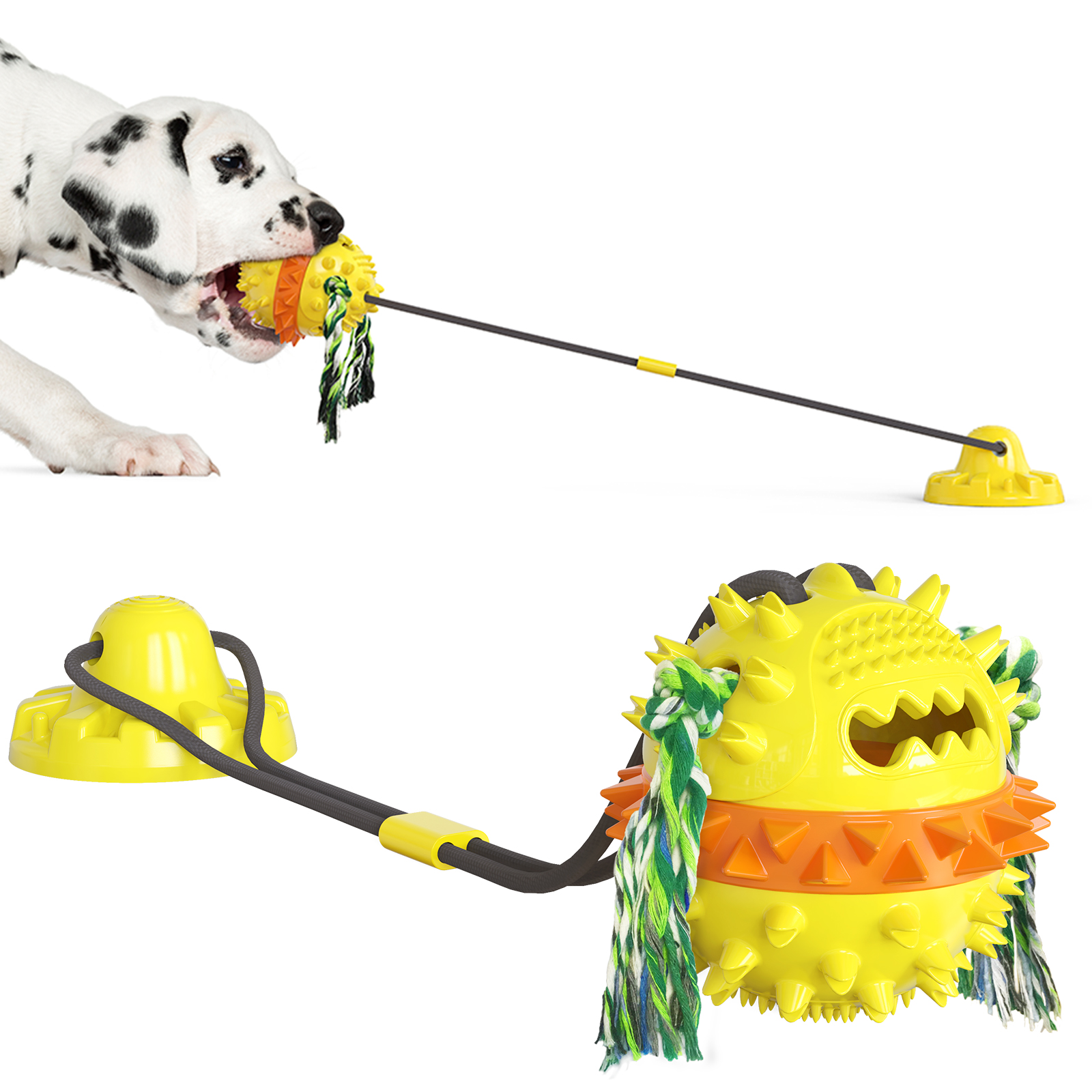 Hot Sale Plastic Sucker Molar Resistant Rope Interactive Dog Rubber Chew Ball Spielzeug mit Saugnapf
