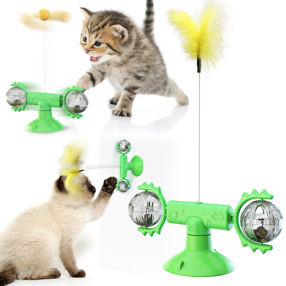 Hilbera nû ya pêlîstoka pisîka zivirî Meow Planet Rotating Windmill