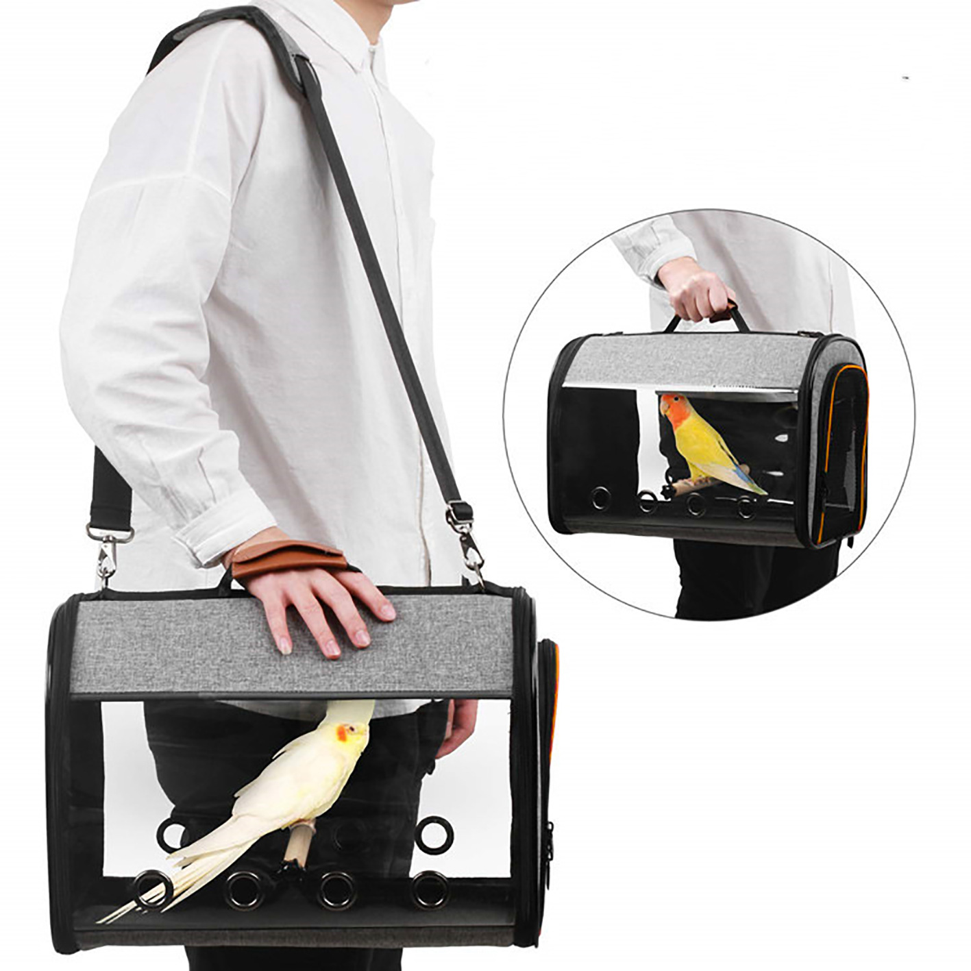 Лагана прозрачна преносива преклопна торба за кућне љубимце са једним раменом за путовања папагај птица укључује дрвени штап