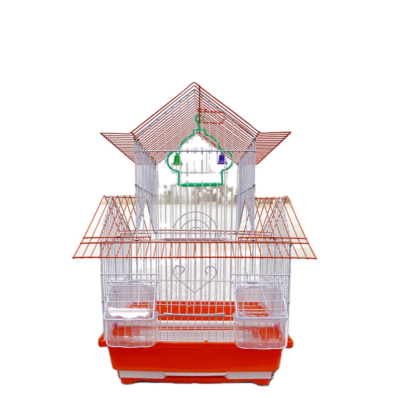 लाकडी चौकटी आणि खाद्य बॉक्ससह उच्च दर्जाचा फोल्डिंग मेटॅलिक प्लेटिंग मध्यम पोपट पिंजरा