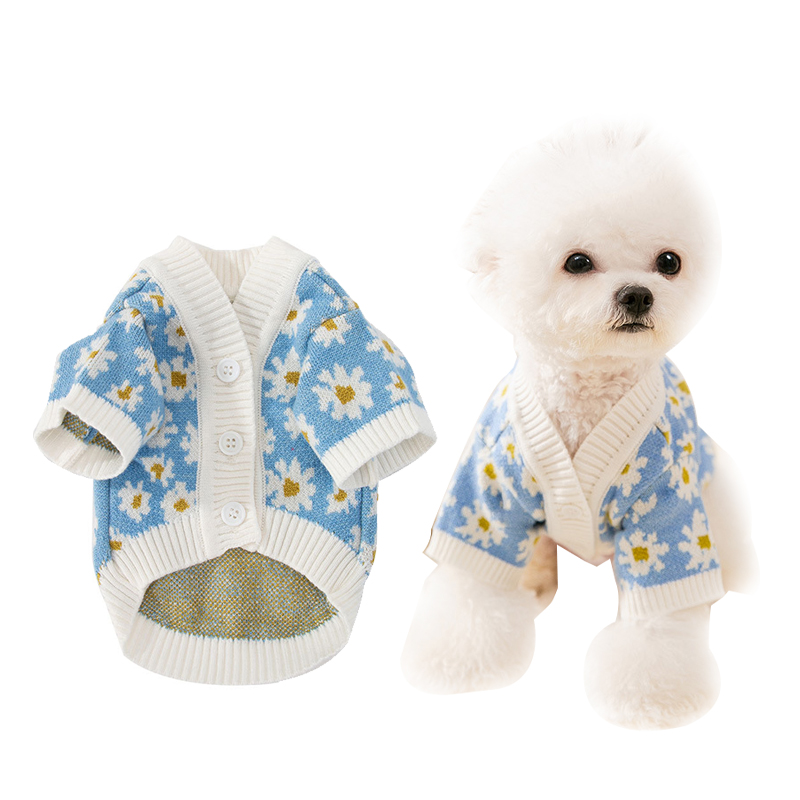 Manufacturer wholesale Autumn And spring  Puppy Small Daisy Knitted Cardigan Two-legged Sweater Pet Cat Dog Clothes
