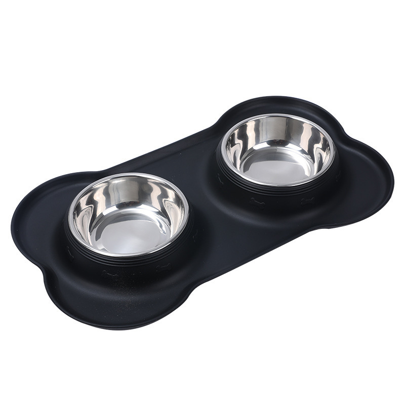 Anti-spillage foldable double-layer pet feeding bowl silicone stainless steel pet bowl